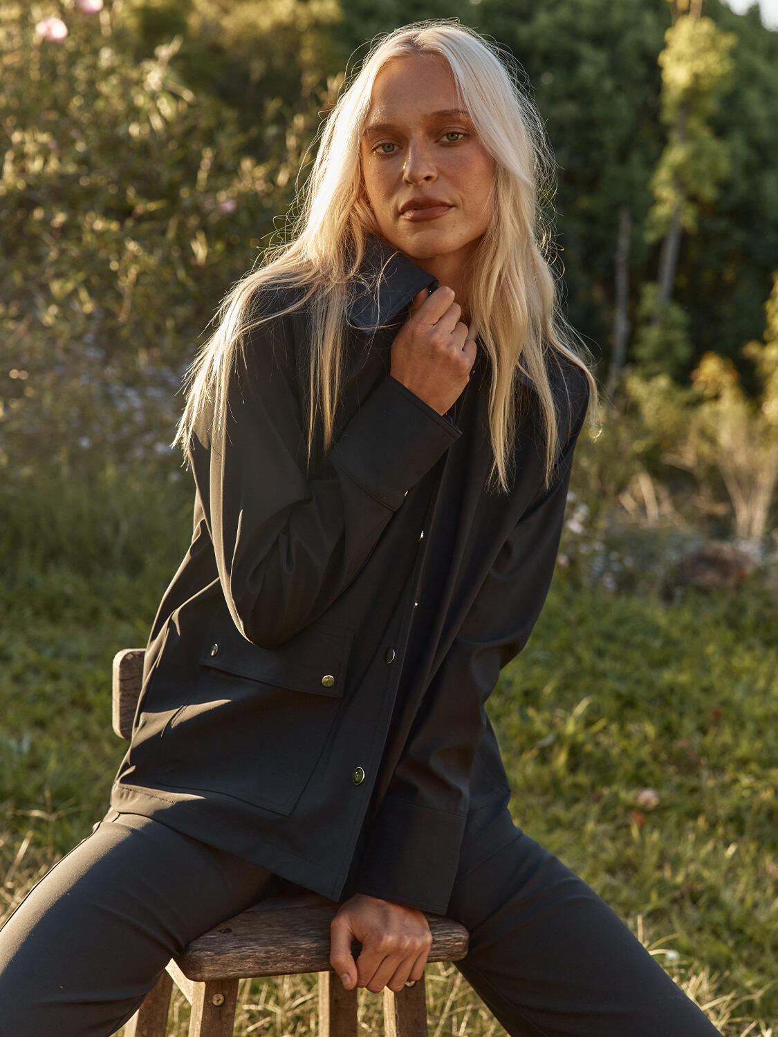 Navy Blue Flexible Textured Oversize Jacket - 2