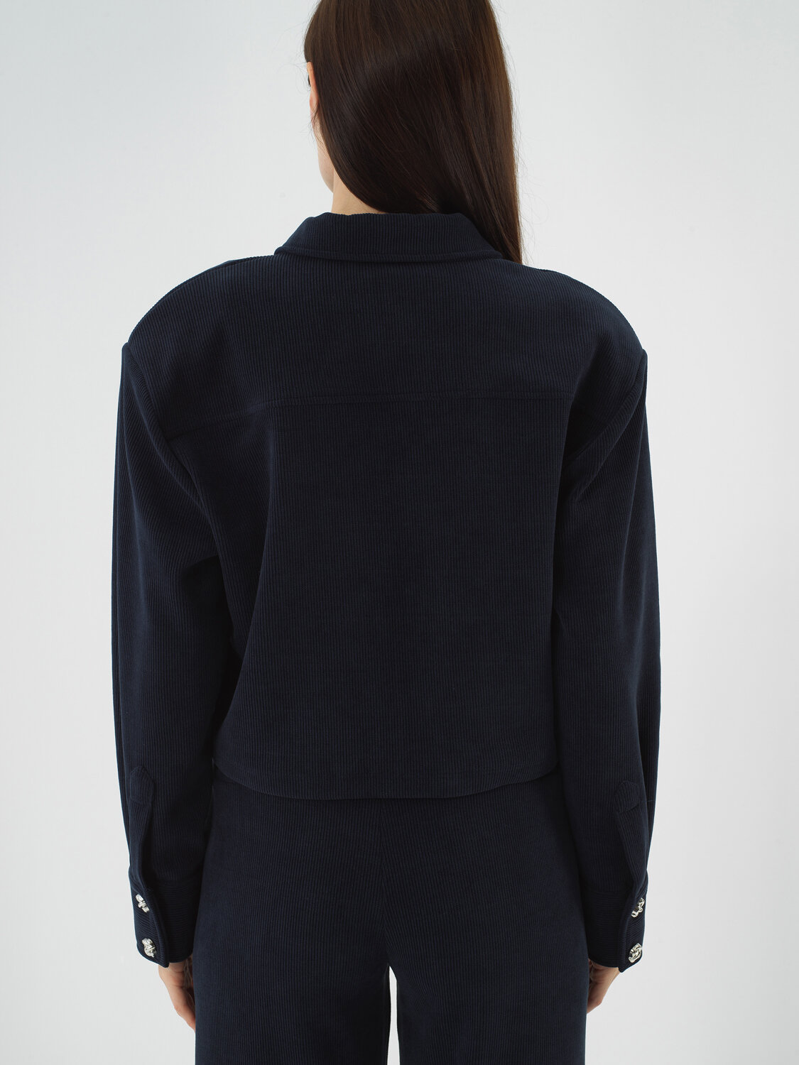 Navy Blue Luxurious Textured Soft Velvet Regular Fit Jacket - Xint