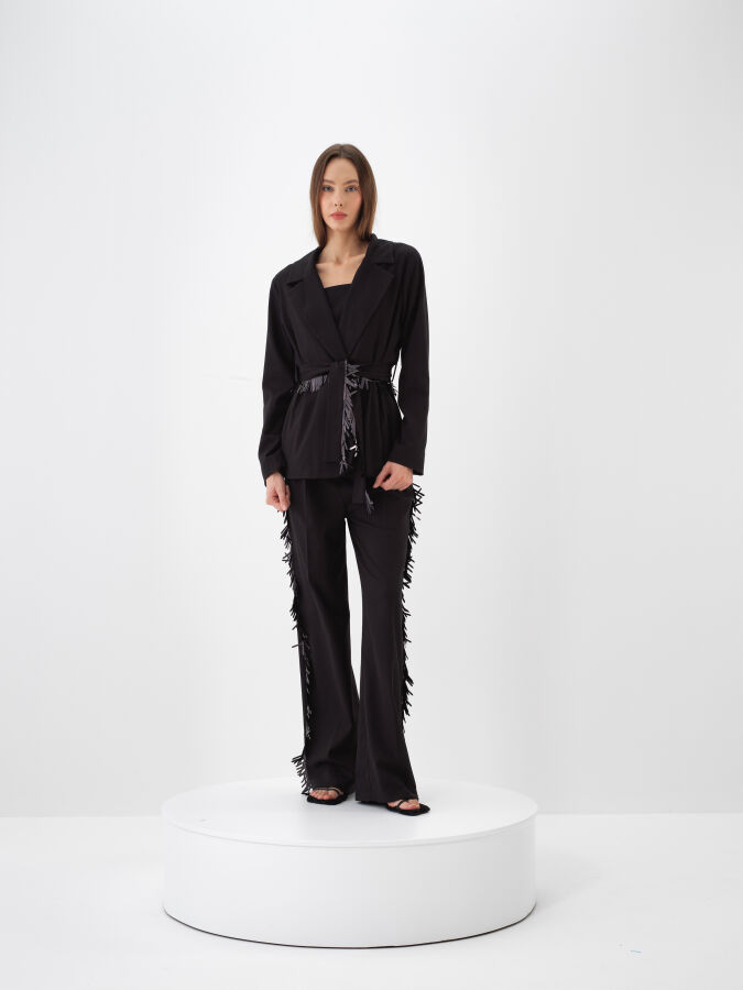 Shiny Belted Plain Coat - Xint