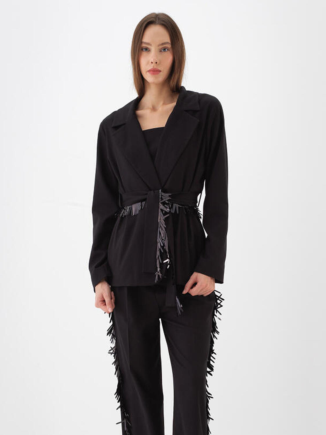 Shiny Belted Plain Coat - 3