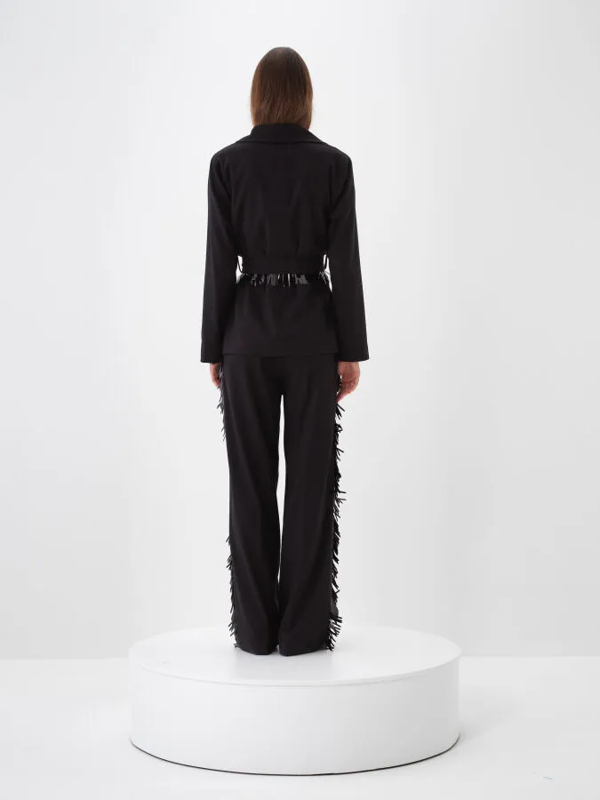 Shiny Belted Plain Coat - Xint