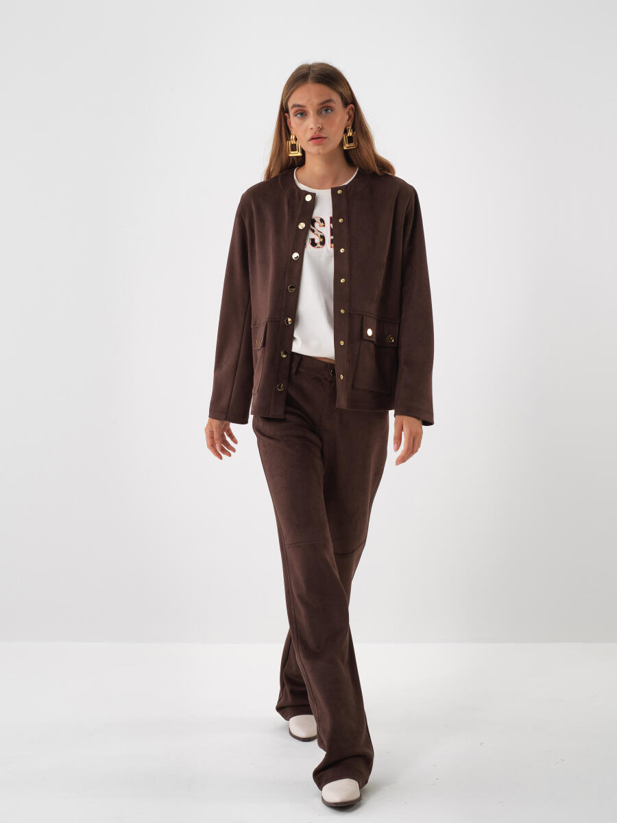 Suede Look Plain Jacket - 3