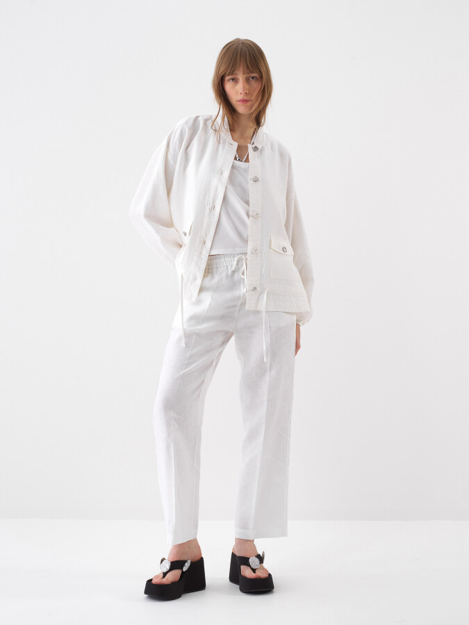 White Oversize Linen Jacket - 2
