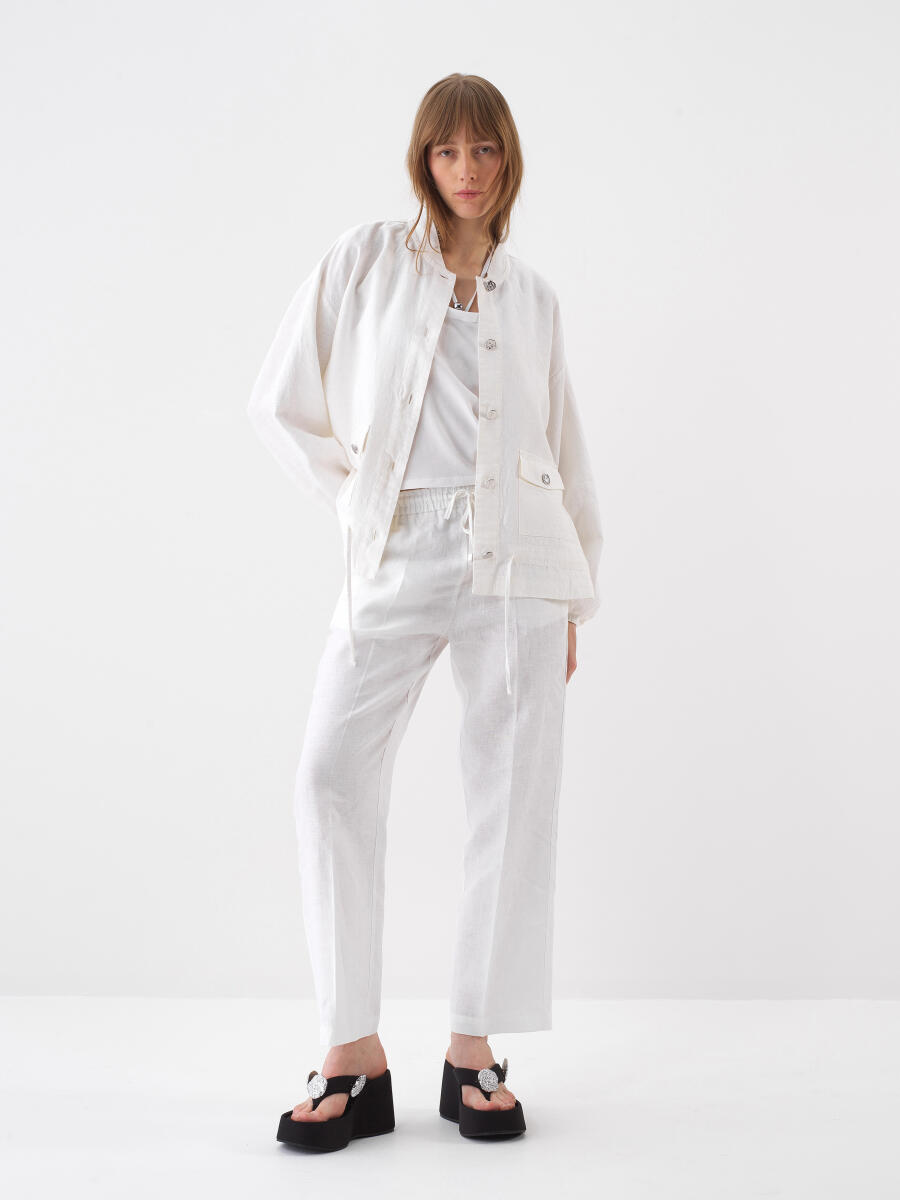 White Oversize Linen Jacket - 2