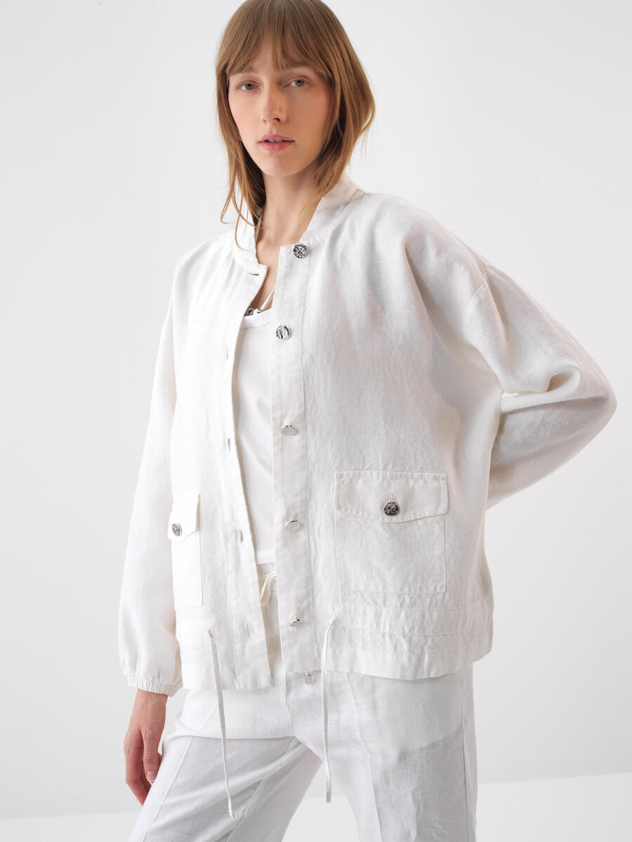 White Oversize Linen Jacket - 1