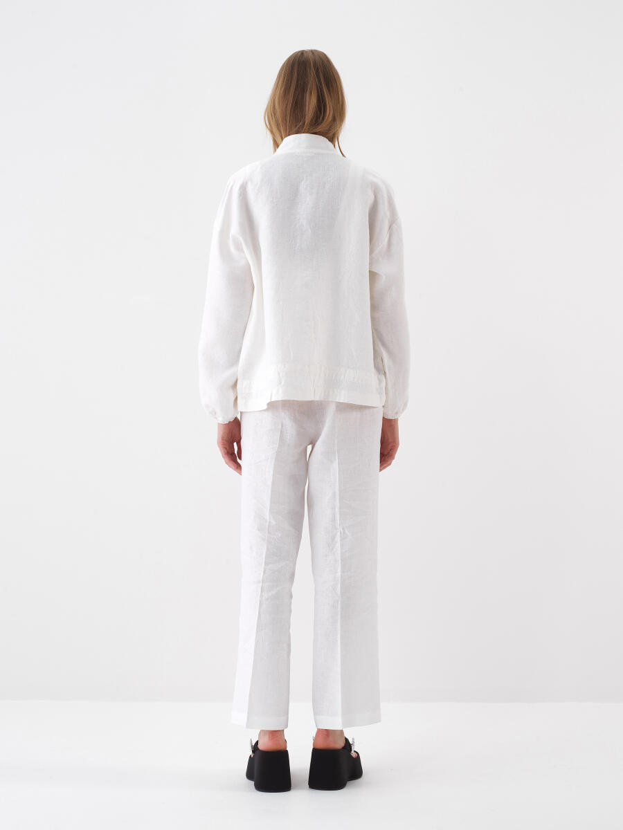 White Oversize Linen Jacket - 5
