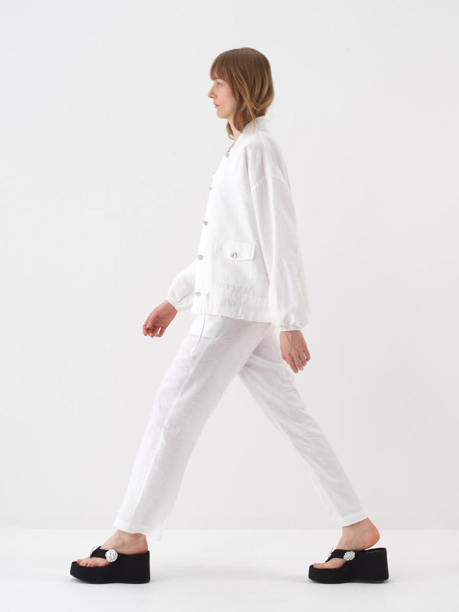 White Oversize Linen Jacket - 3