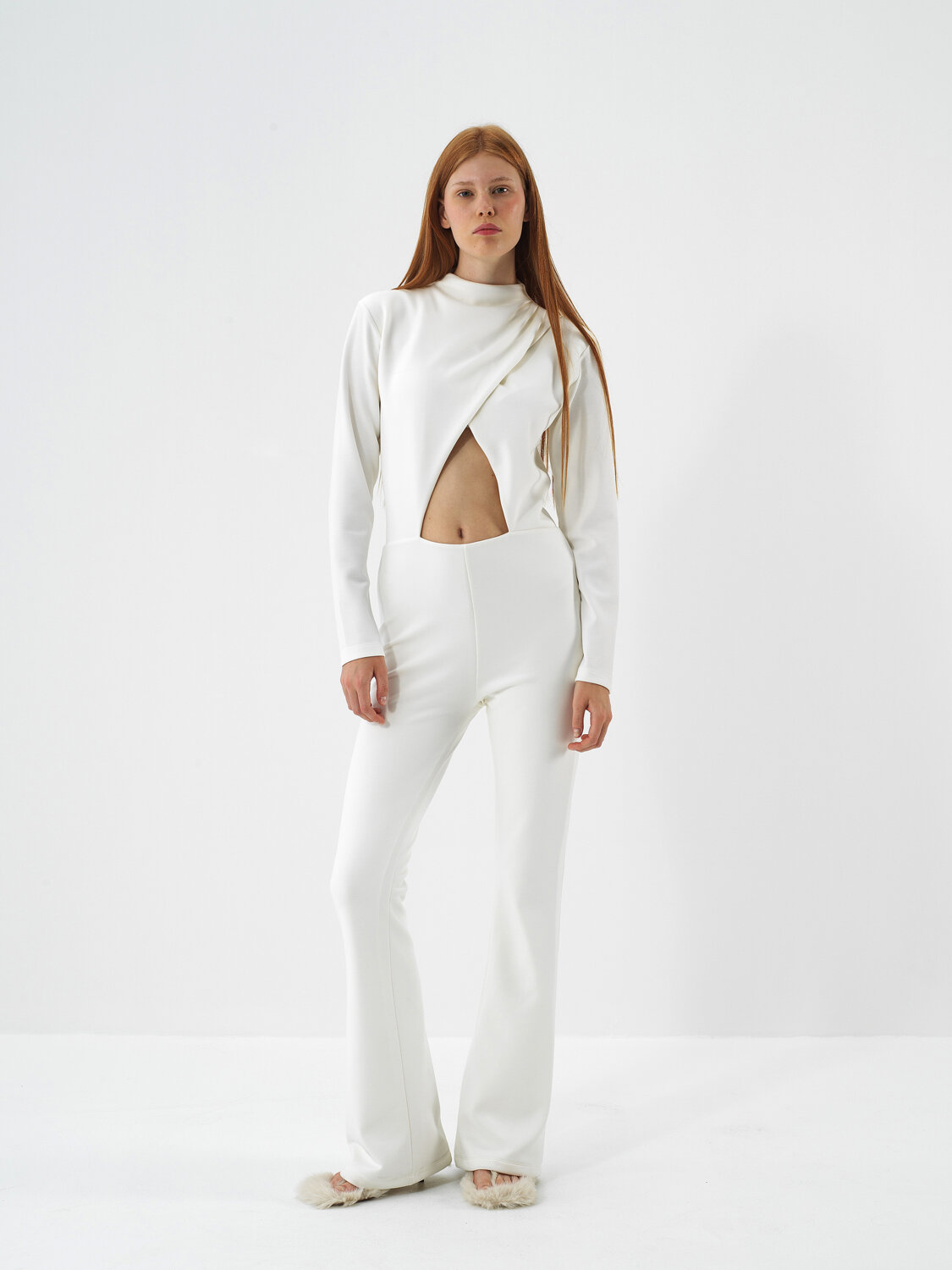 Ecru Modal Textured Regular Fit Jumpsuit - Xint