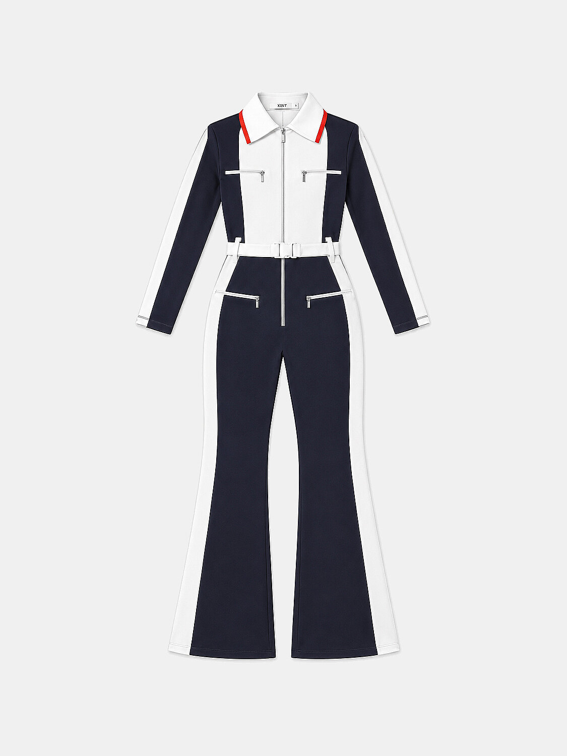 Navy Blue Flexible Textured Regular Fit Jumpsuit - 1