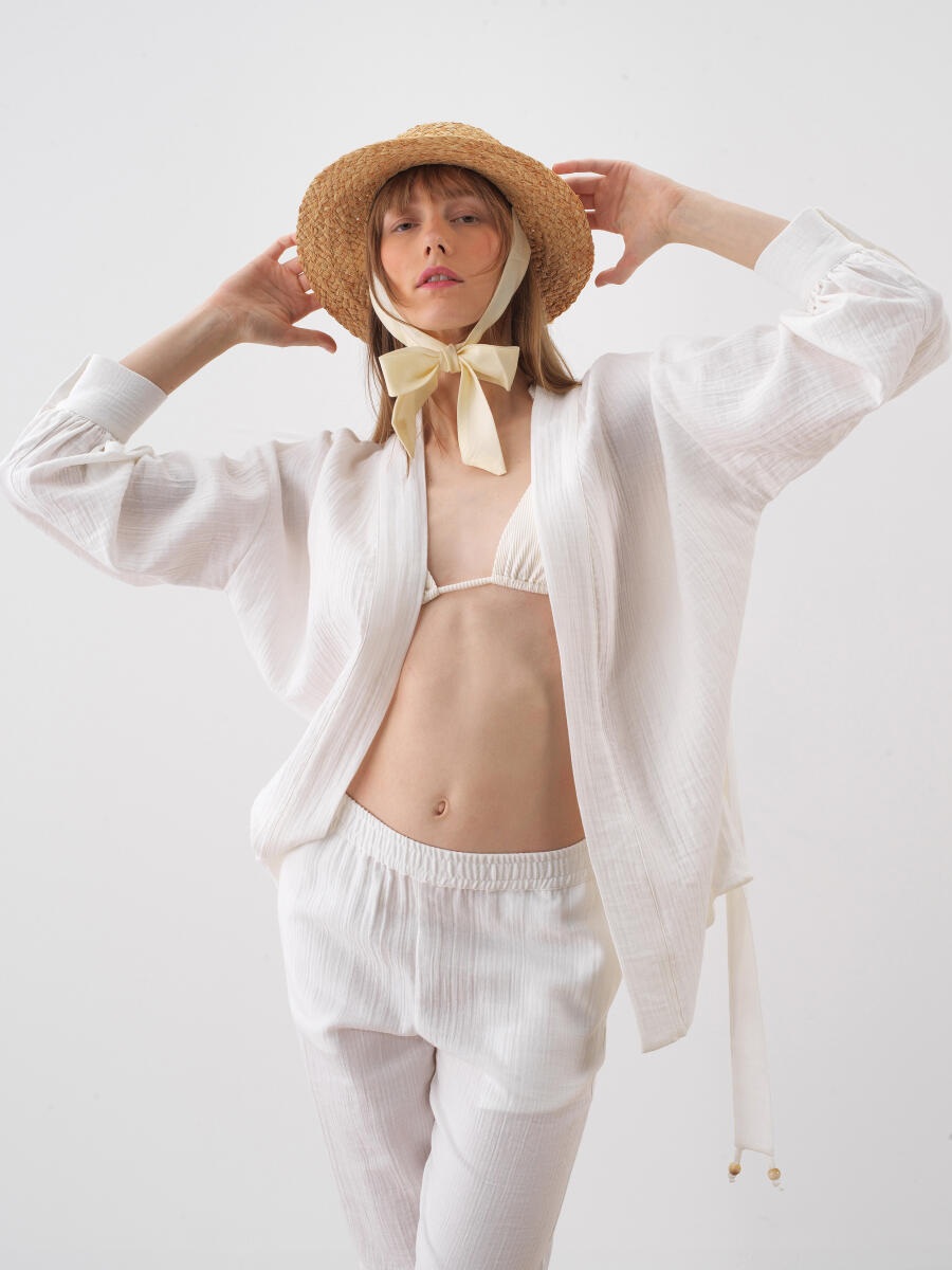 White Oversize Cotton Kimono - 3
