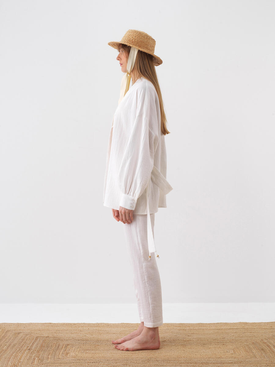 White Oversize Cotton Kimono - 4