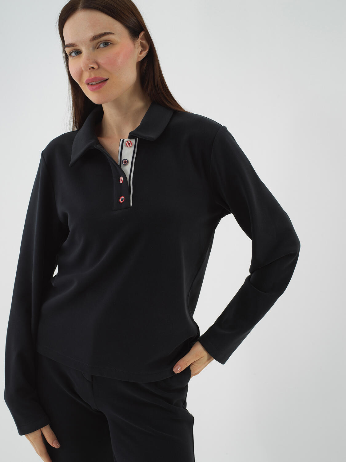 Navy Blue Modal Textured Regular Fit Long Sleeve T-Shirt