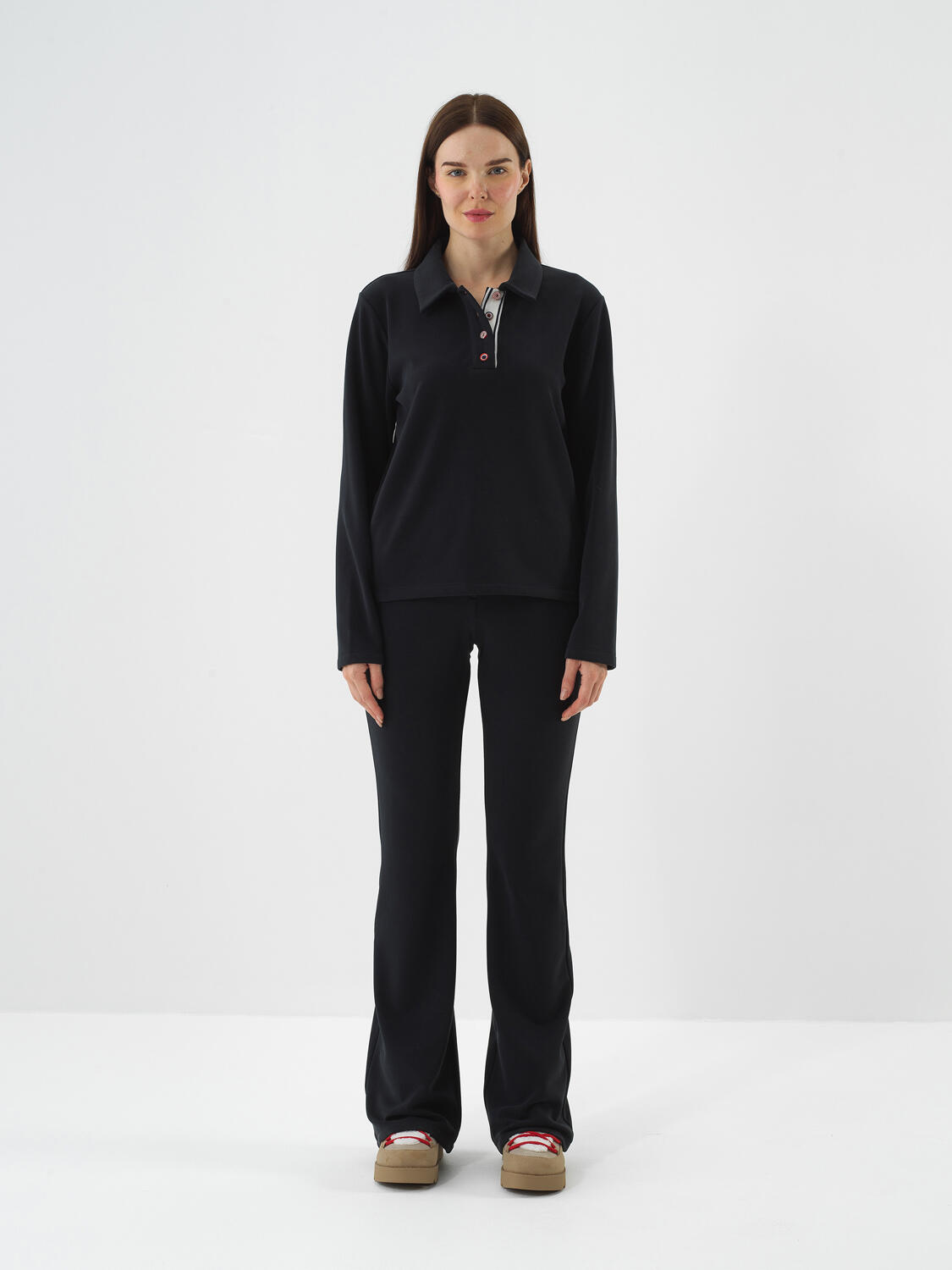 Navy Blue Modal Textured Regular Fit Long Sleeve T-Shirt - 2