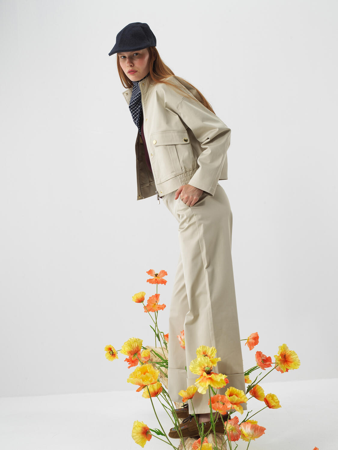 Beige Cotton Textured Oversized Trousers - 3