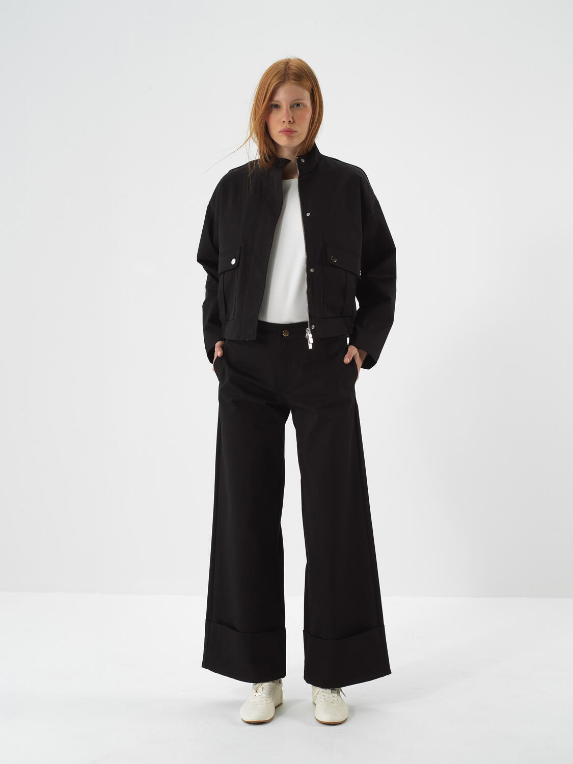 Black Cotton Textured Oversized Trousers - 2