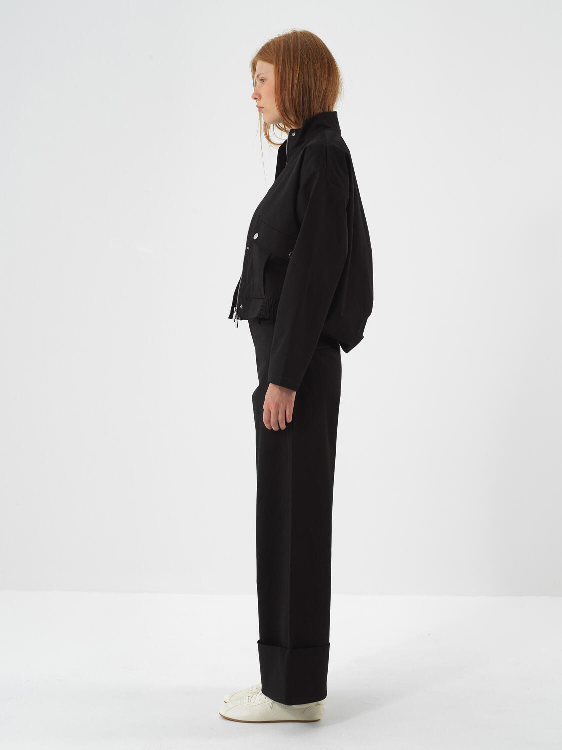 Black Cotton Textured Oversized Trousers - 3