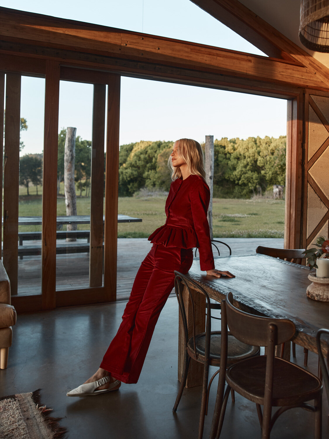 Burgundy Luxury Textured Soft Velvet Regular Fit Trousers - Xint