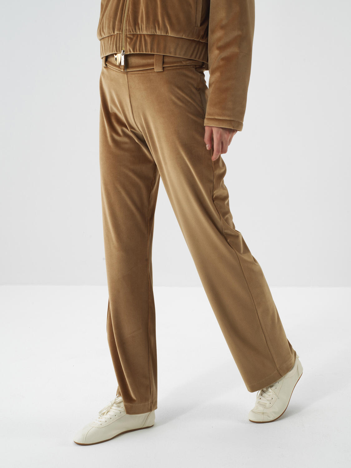 Camel Luxury Textured Soft Velvet Oversize Trousers