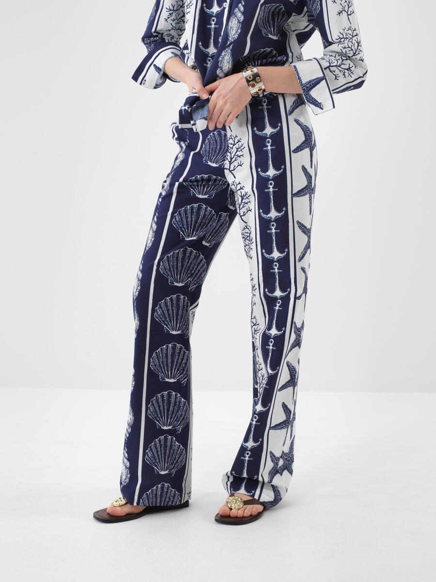 Navy Blue Oversize Linen Trousers - 2