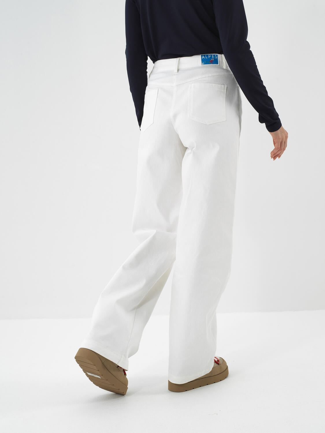 Ecru Cotton Textured Oversize Trousers - 4