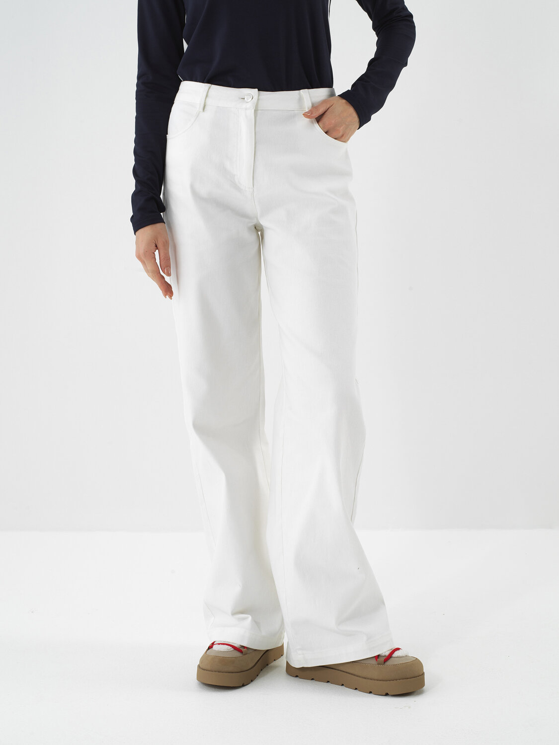 Ecru Cotton Textured Oversize Trousers - Xint