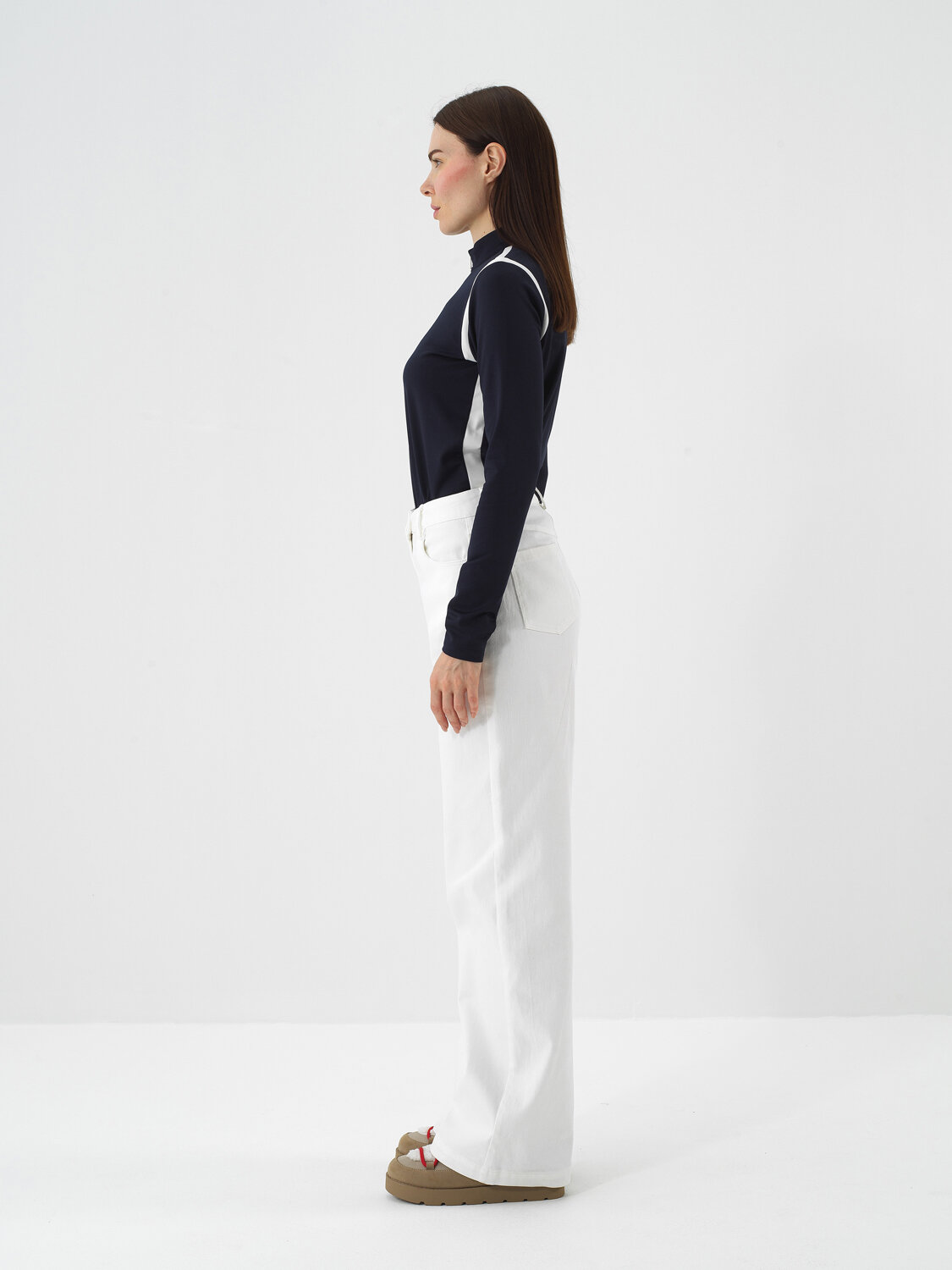 Ecru Cotton Textured Oversize Trousers - Xint