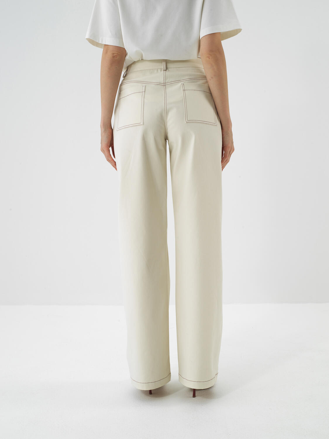 Ecru Modal Textured Oversize Trousers - 4
