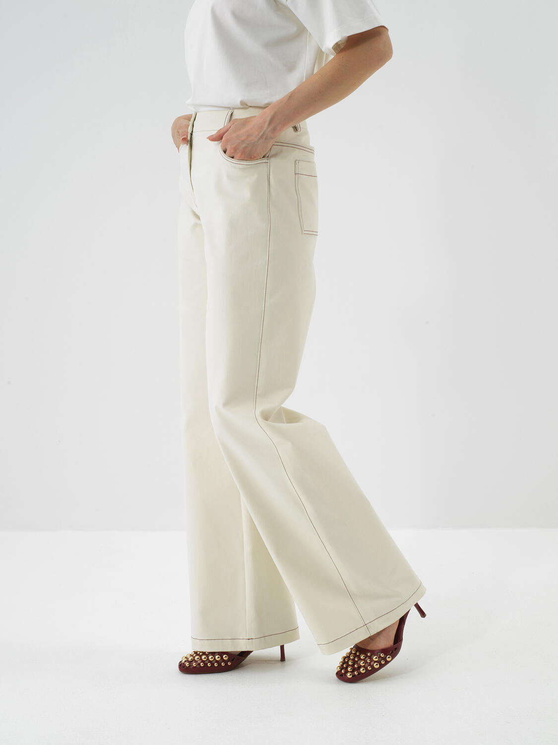 Ecru Modal Textured Oversize Trousers