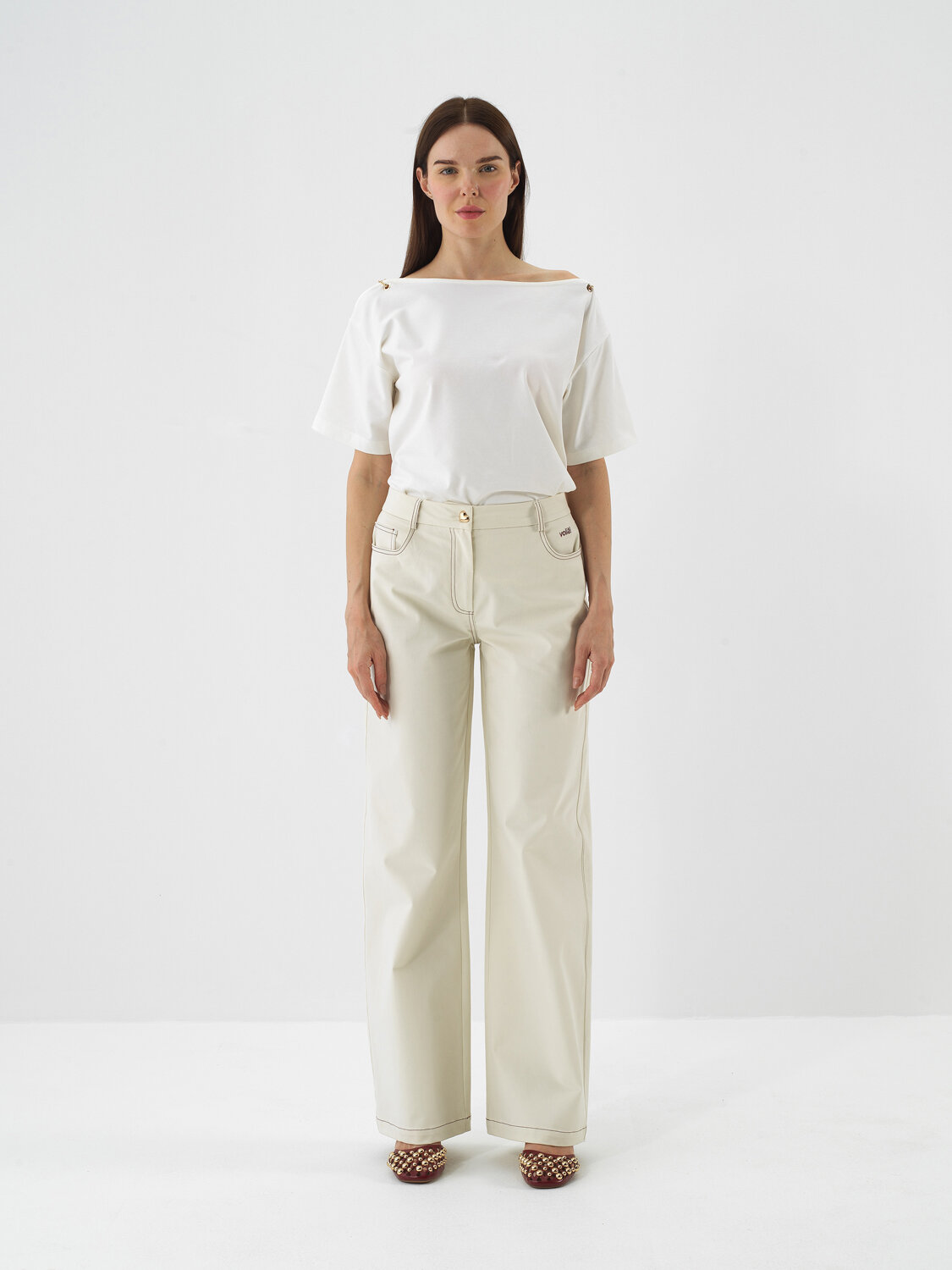 Ecru Modal Textured Oversize Trousers - Xint