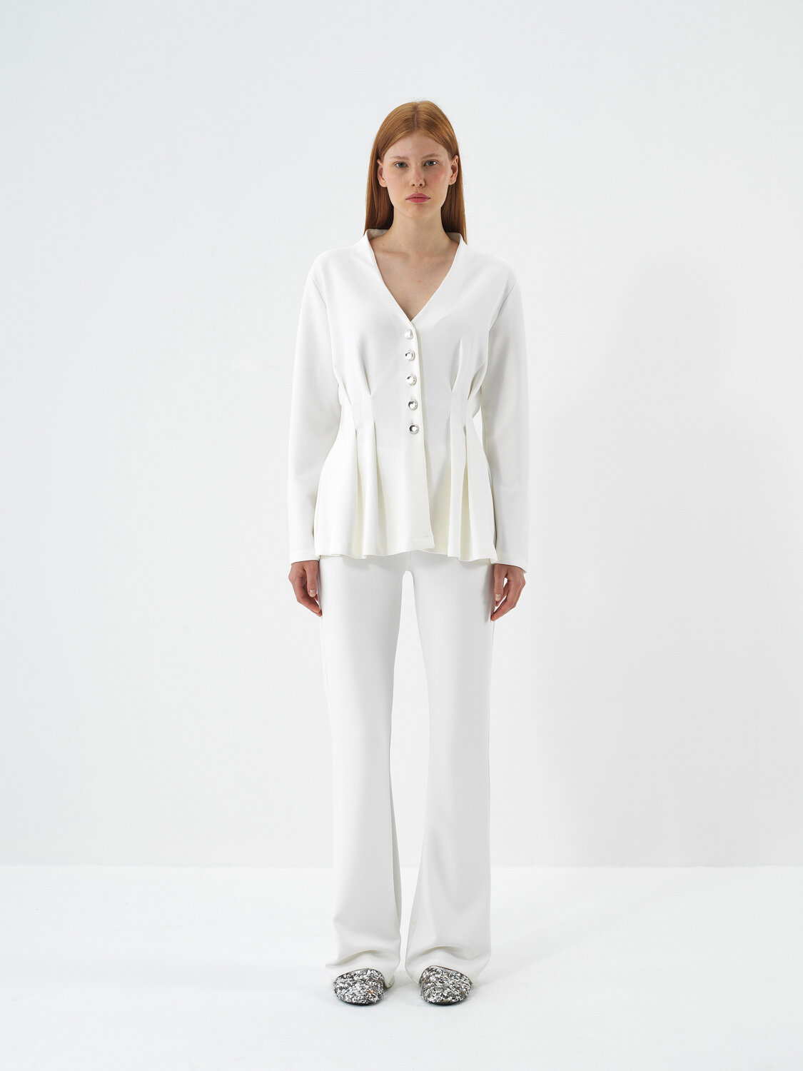 Ecru Modal Textured Regular Fit Trousers - Xint