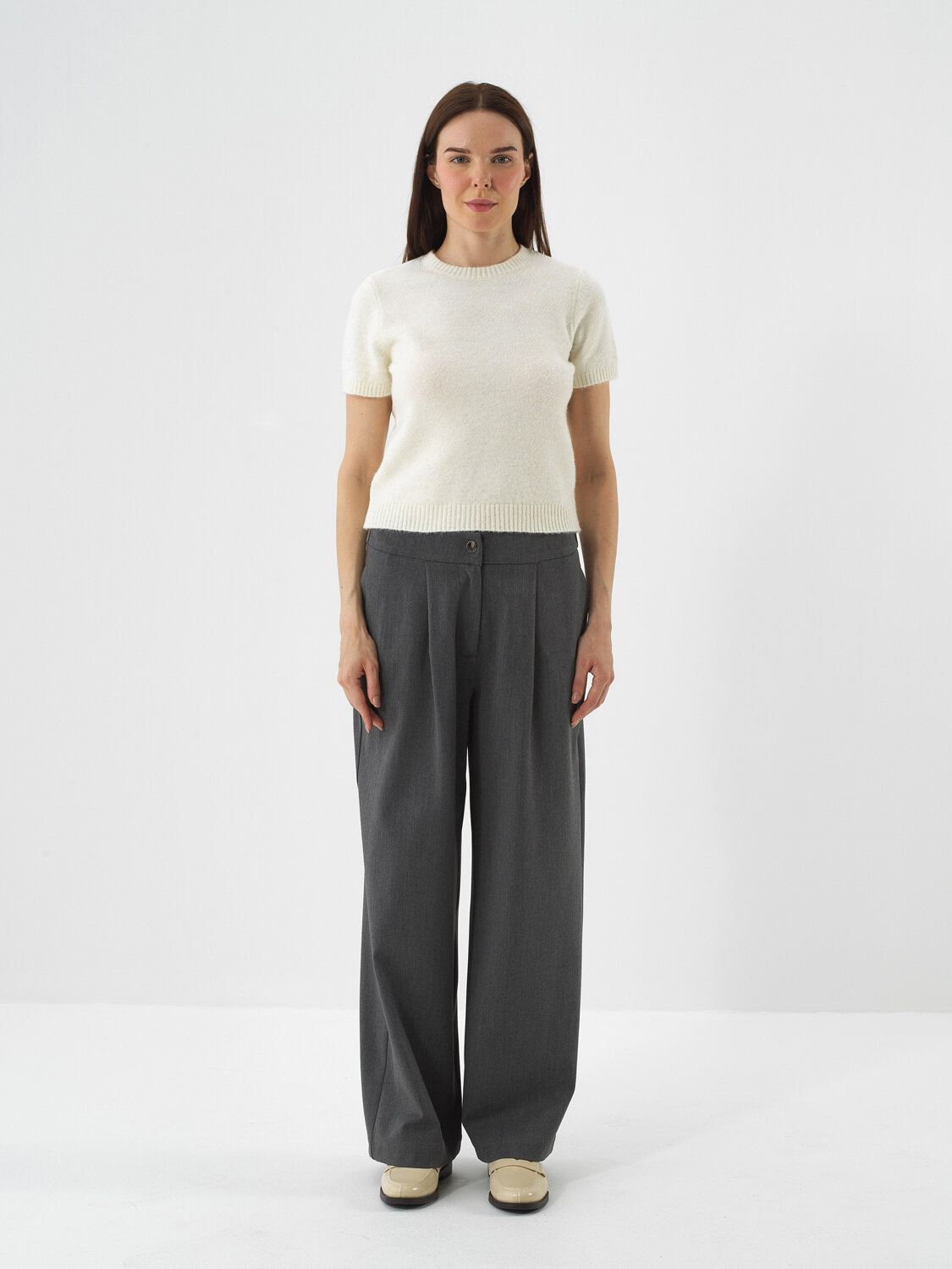 Grey Flexible Textured Oversize Trousers - Xint