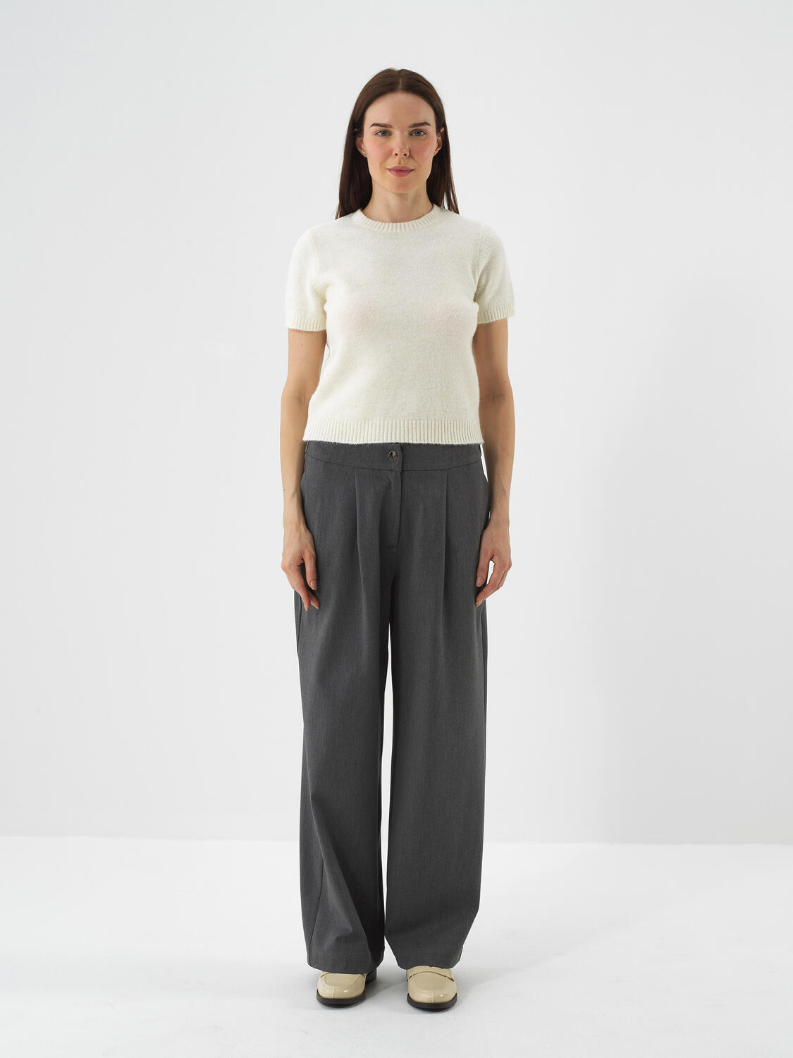 Grey Flexible Textured Oversize Trousers - 2