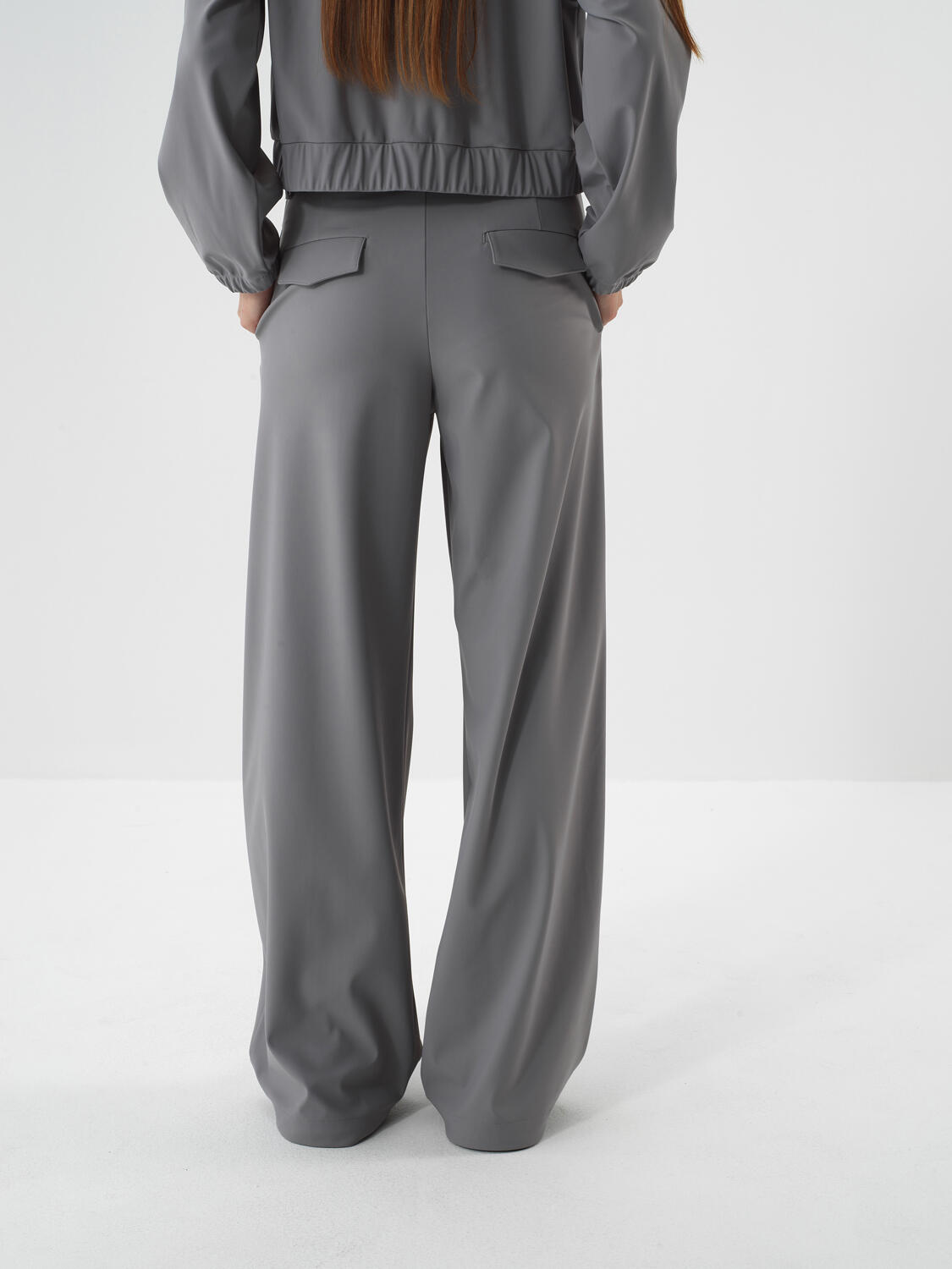Grey Flexible Textured Oversize Trousers - 4