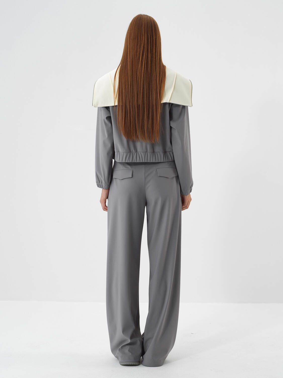 Grey Flexible Textured Oversize Trousers - 5