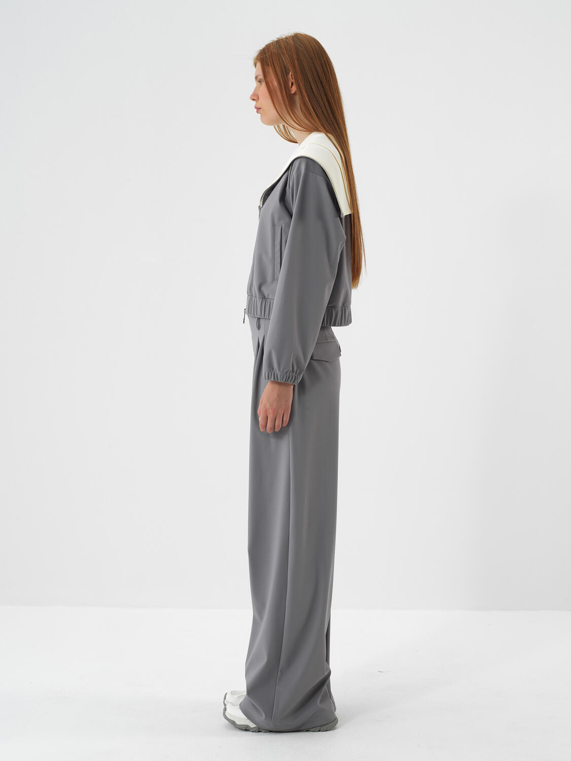 Grey Flexible Textured Oversize Trousers - 3