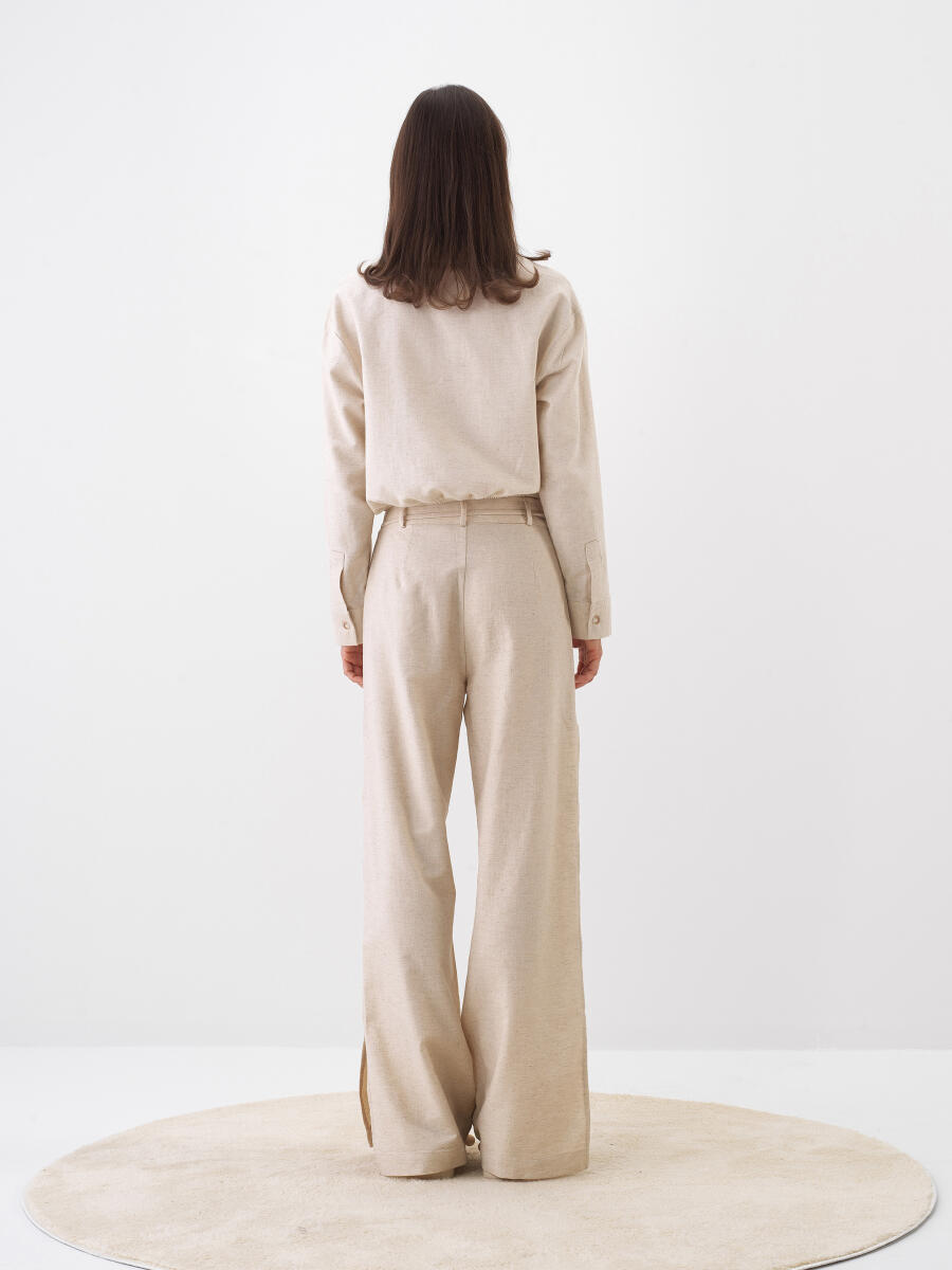 Natural Oversize Linen Trousers - 4