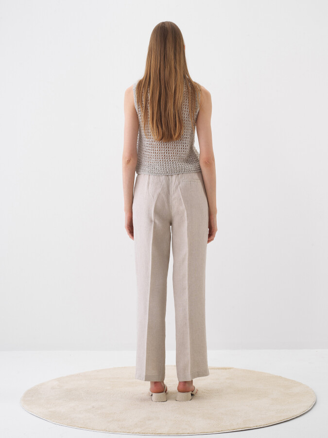 Natural Oversize Linen Trousers - 4