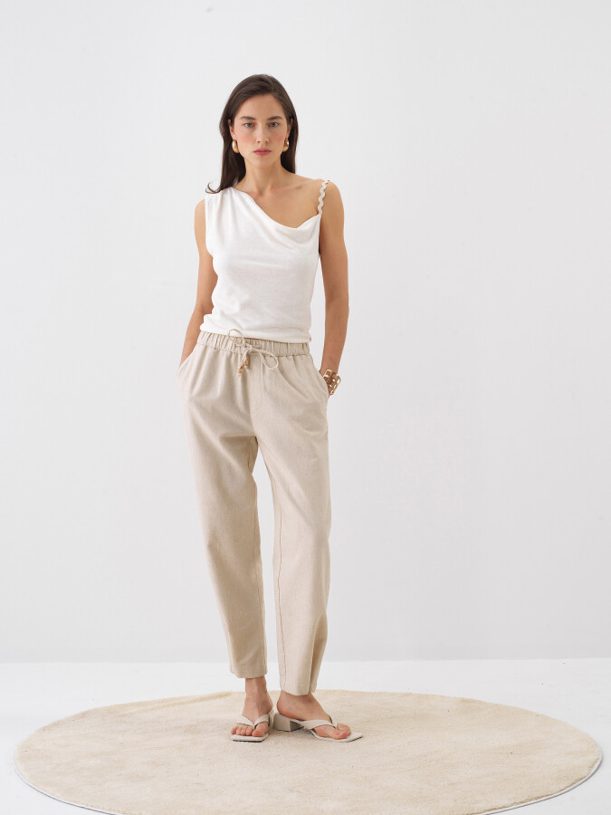 Natural Oversize Linen Trousers - 5