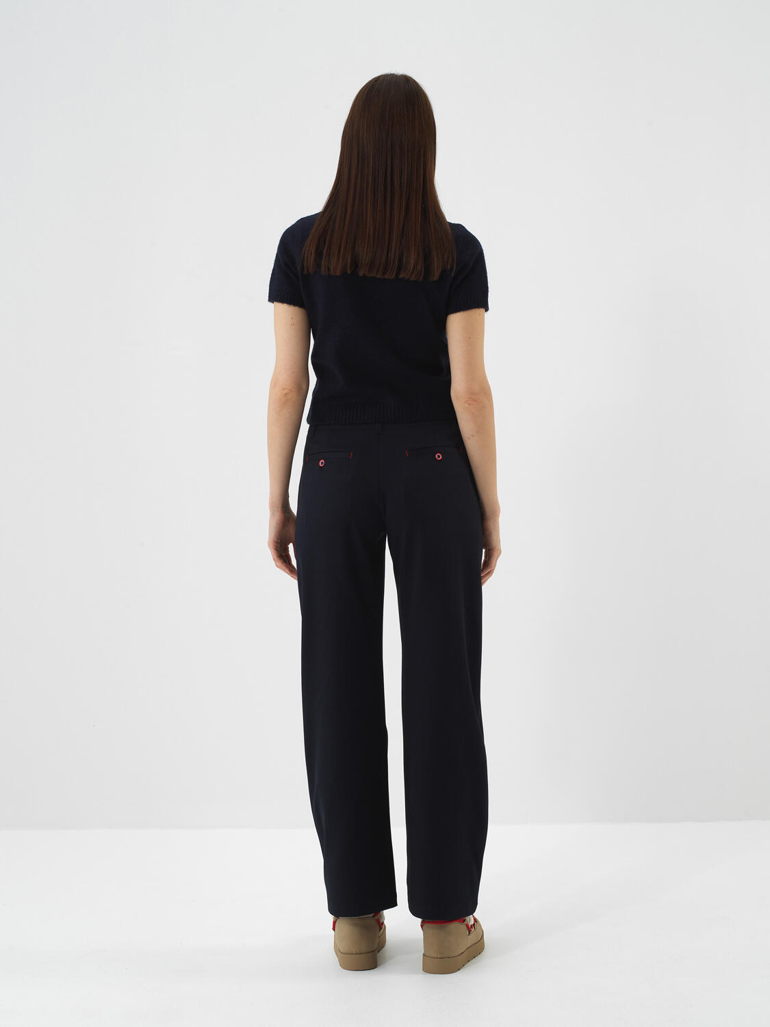 Navy Blue Flexible Textured Regular Fit Trousers - 4