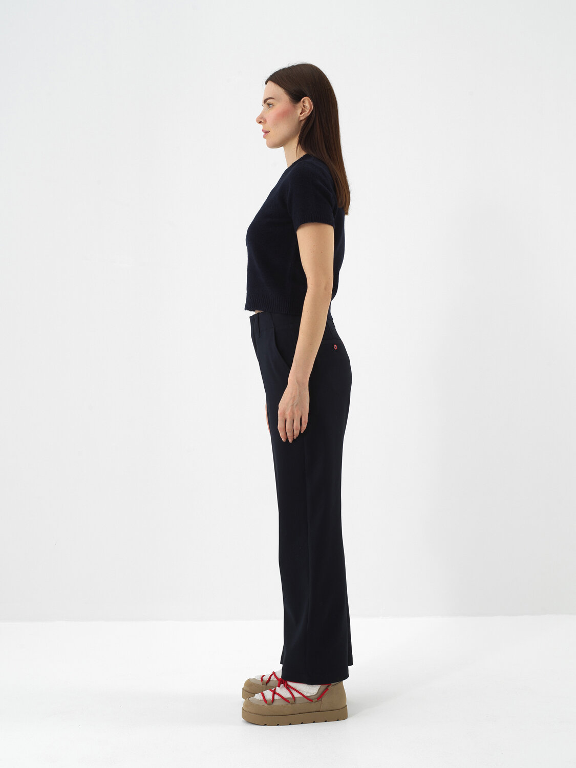 Navy Blue Flexible Textured Regular Fit Trousers - Xint