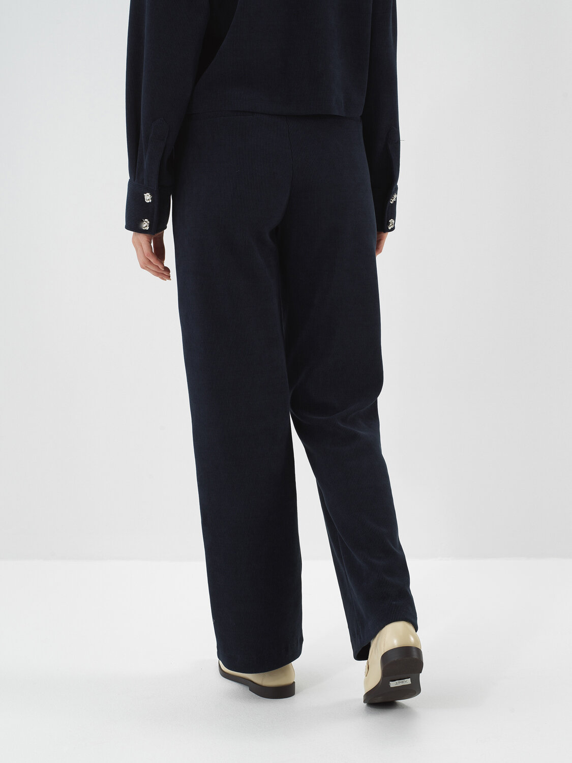 Navy Blue Luxury Textured Soft Velvet Regular Fit Trousers - Xint