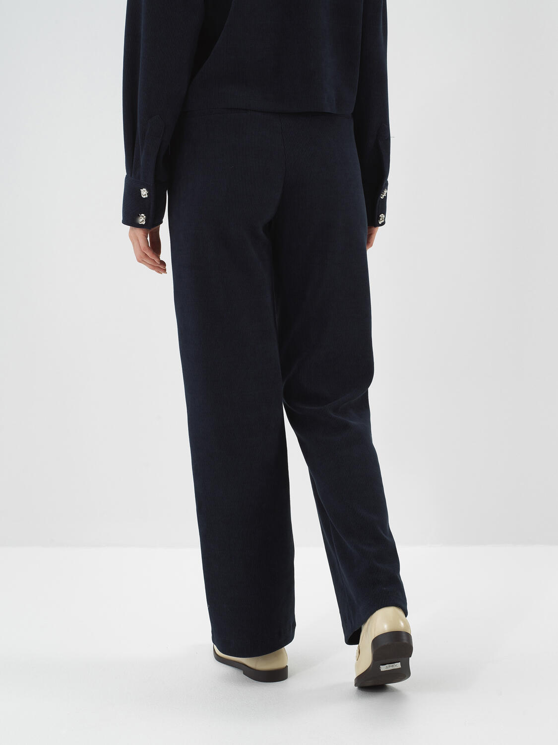 Navy Blue Luxury Textured Soft Velvet Regular Fit Trousers - 4