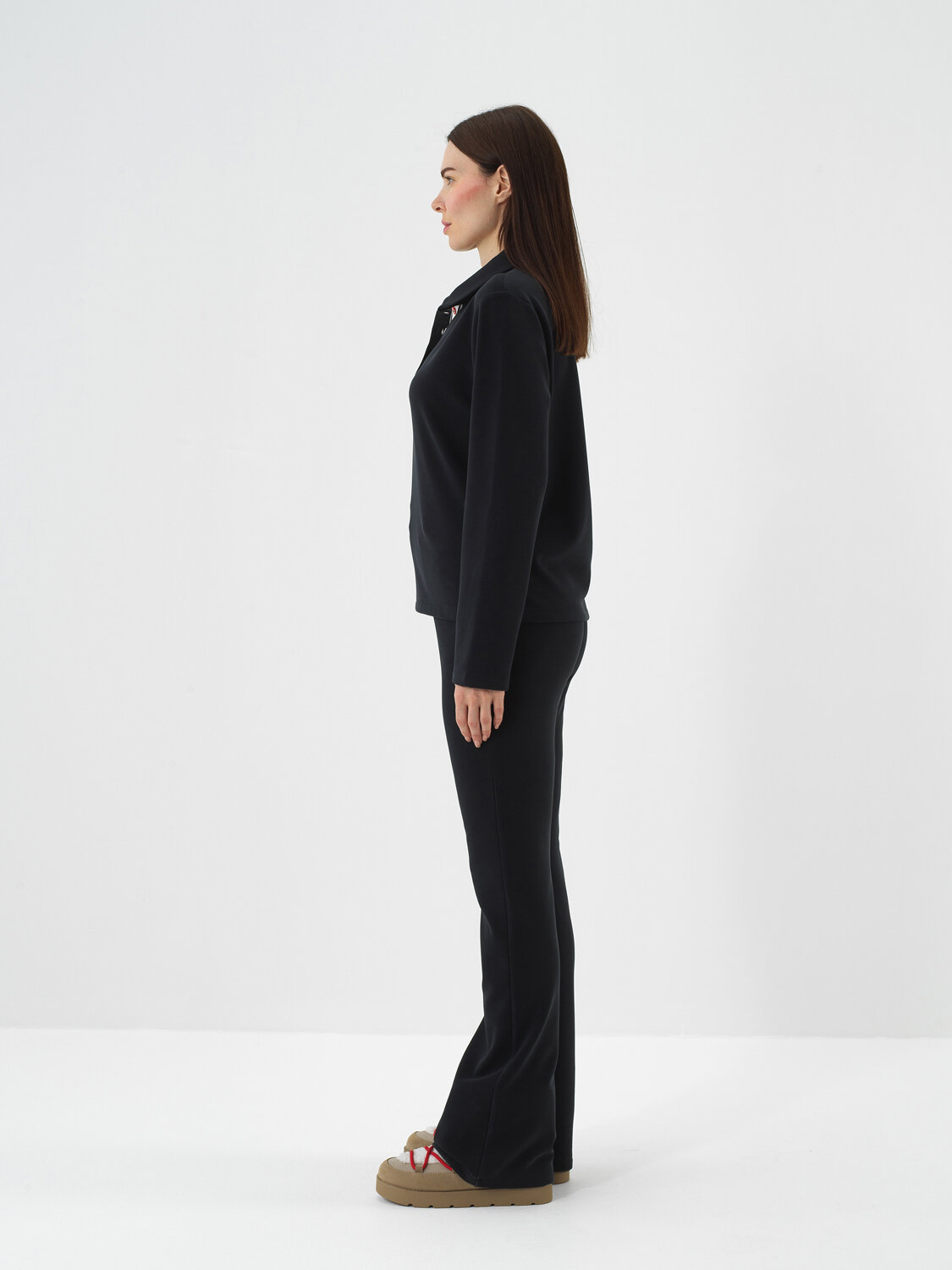 Navy Blue Modal Textured Oversized Trousers - Xint