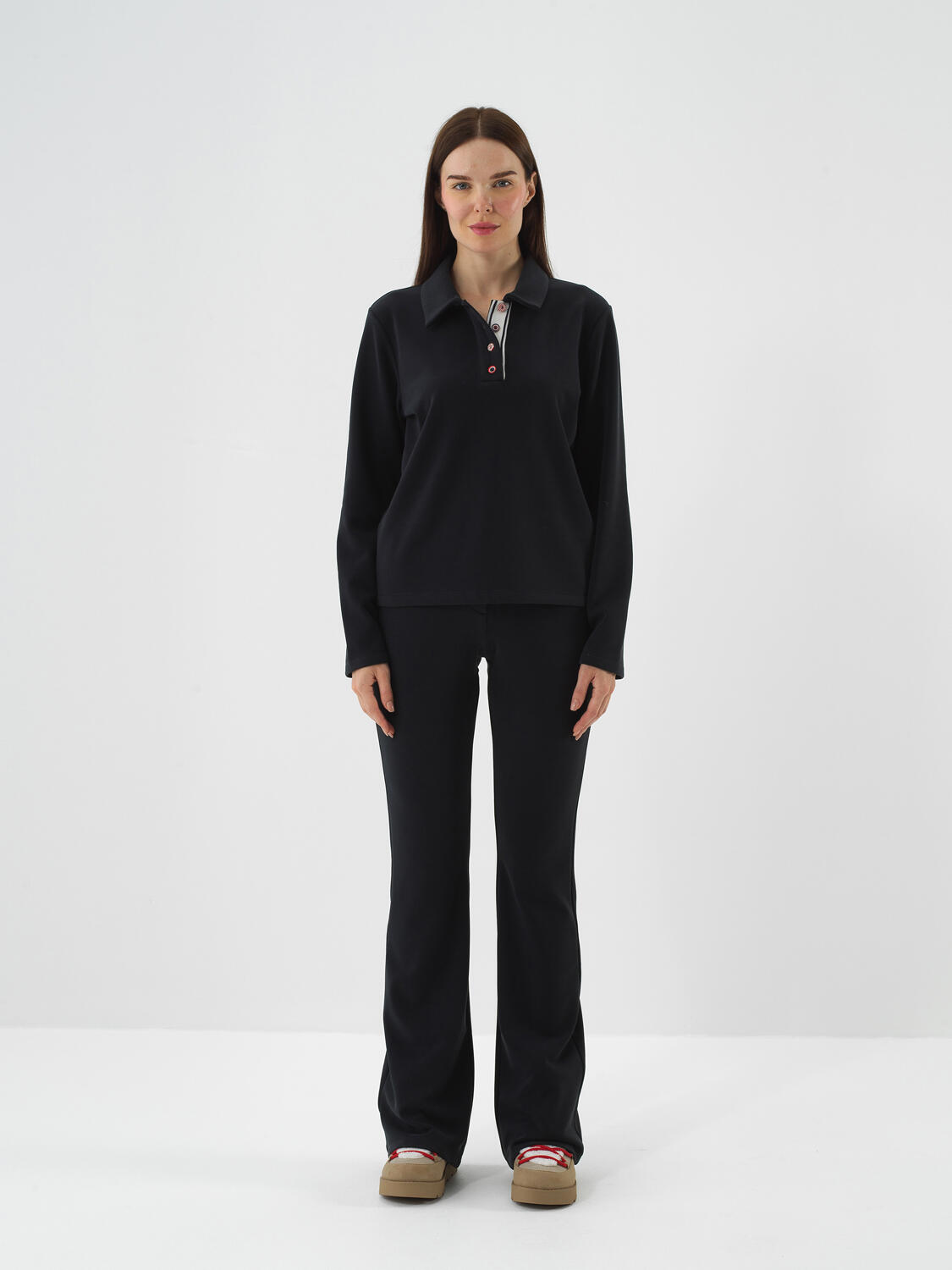 Navy Blue Modal Textured Oversized Trousers - 2