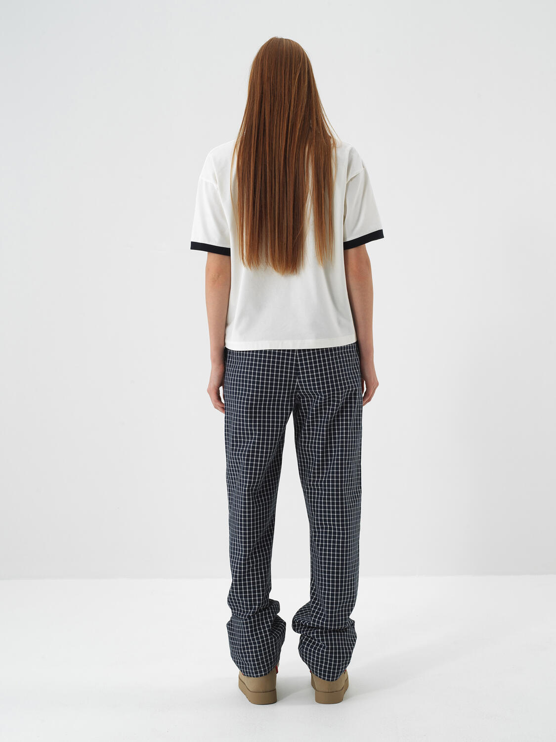 Navy Blue Modern Plaid Oversized Trousers - 5