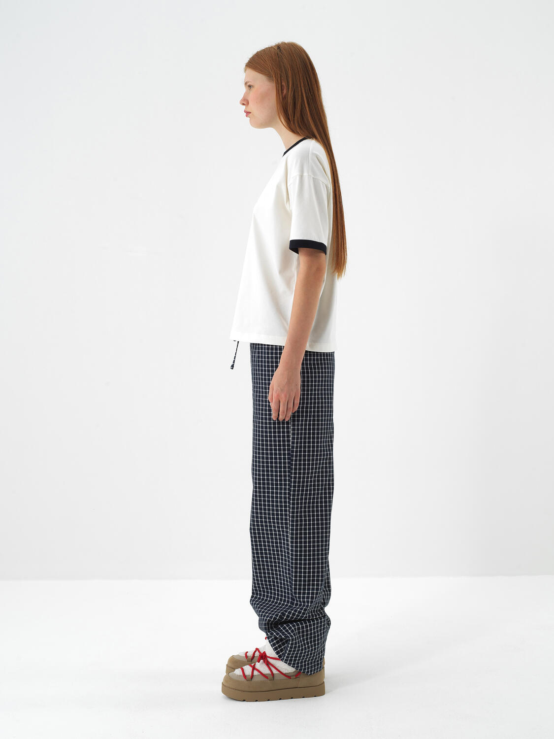 Navy Blue Modern Plaid Oversized Trousers - 3