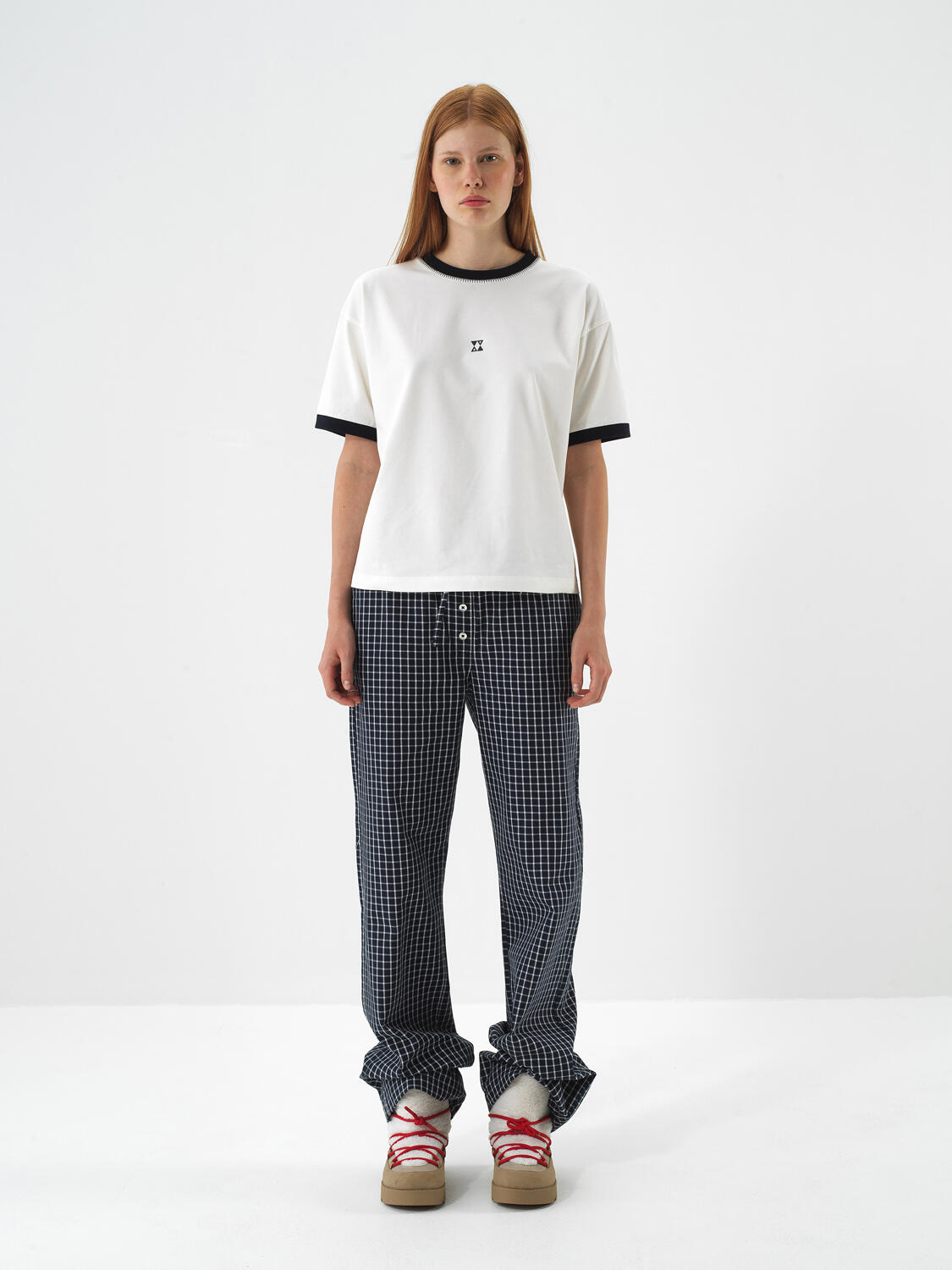 Navy Blue Modern Plaid Oversized Trousers - 2