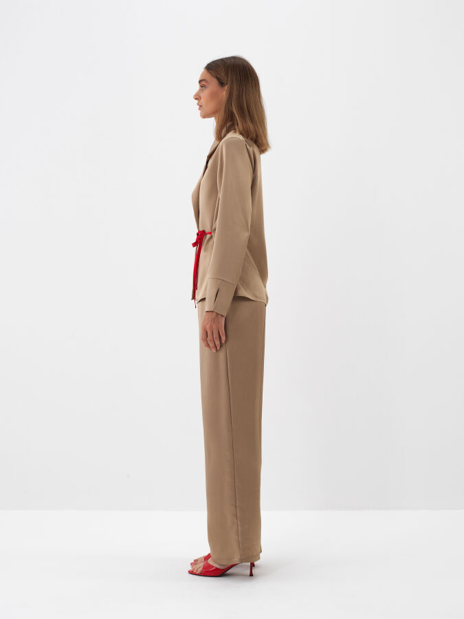 Satin Regular Fit Plain Pants - Xint