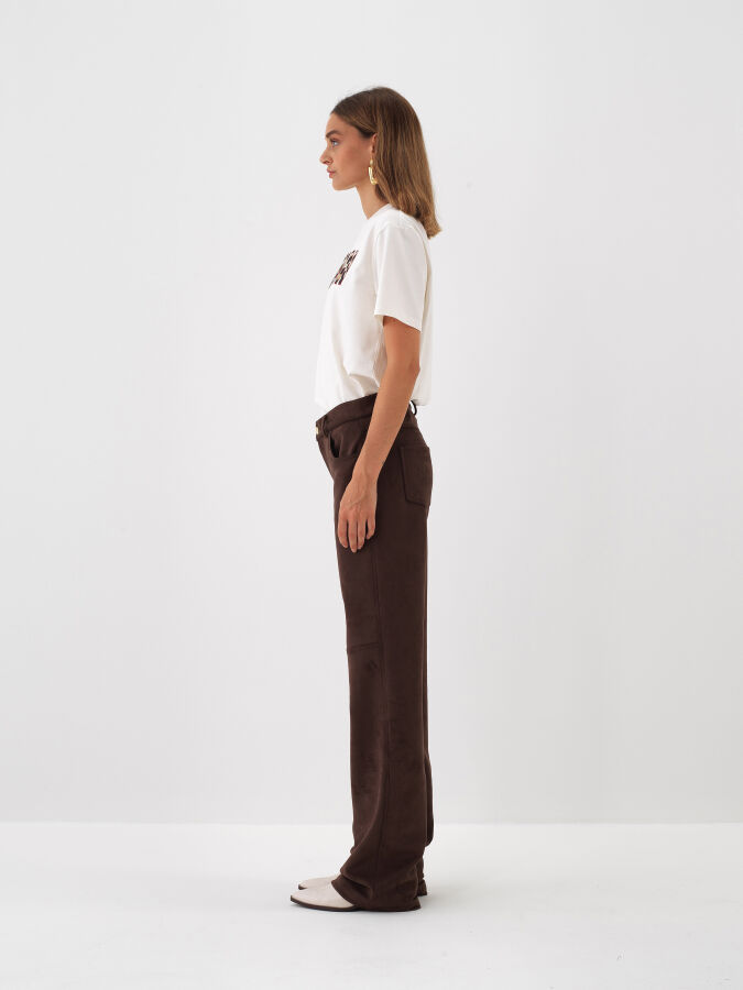 Suede Look Plain Pants - Xint