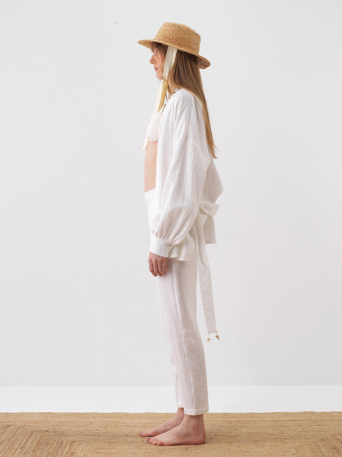 White Oversize Cotton Trousers - 2